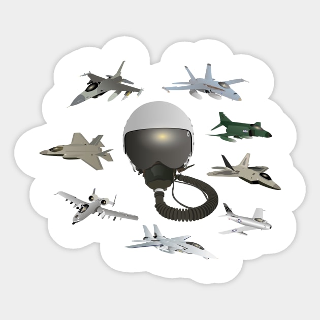 American Air Force Pilot Helmet with Airplanes Sticker by NorseTech